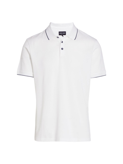 Shop Giorgio Armani Men's Cotton Polo Shirt In White Navy