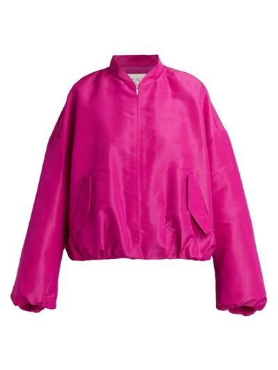 Shop Valentino Varsity Oversized Silk Jacket In Nightrose