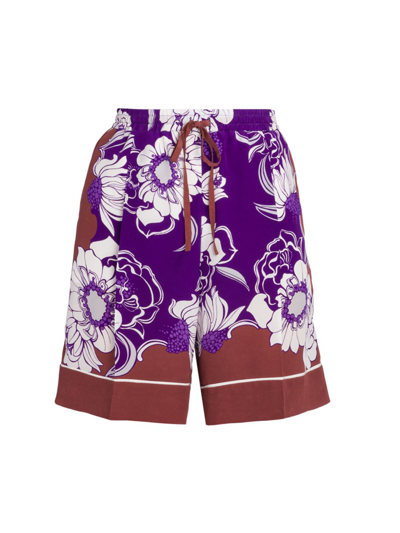 Shop Valentino Floral Silk Bermuda Shorts In Neutral