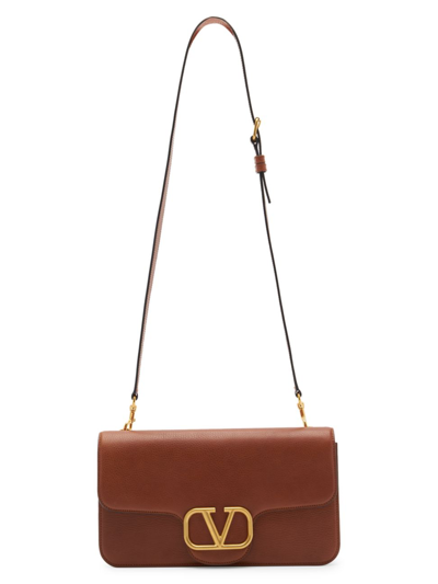 Shop Valentino Men's Leather Messenger Bag In Tan
