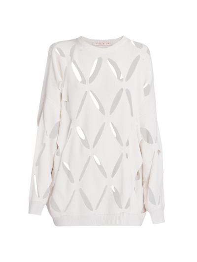 Shop Valentino Women's Cut-out Oversized Wool Sweater In Avorio
