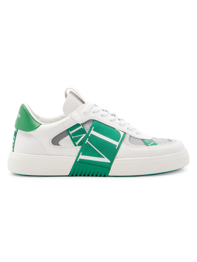 Shop Valentino Men's Vl7n Leather Logo Sneakers In Bianco Green