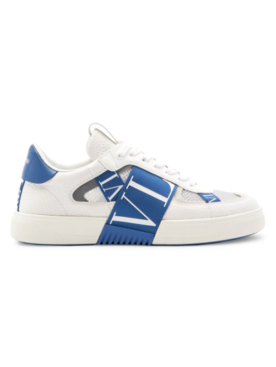 Shop Valentino Men's Vl7n Leather Logo Sneakers In Bianco Blue