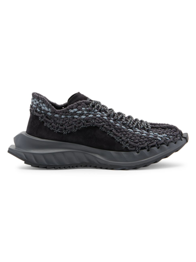 Shop Valentino Men's Outdoor Crochet Sneakers In Nero Dark Grey