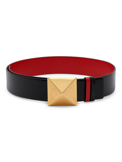 Shop Valentino Rockstud Reversible Leather Belt In Black Red