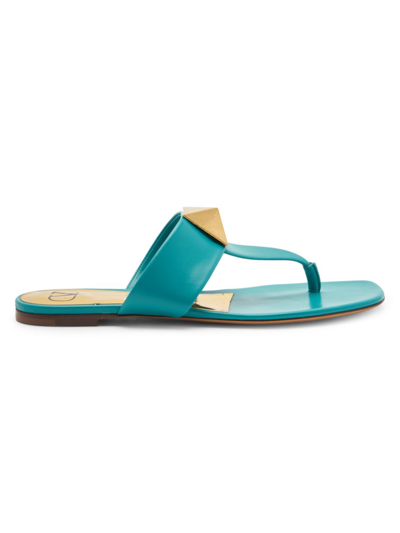Shop Valentino Women's Studded Leather Thong Sandals In Ultra Marine