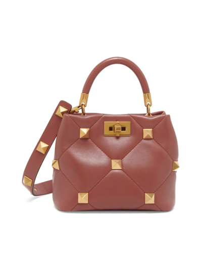 Shop Valentino Women's Small Roman Stud Leather Top Handle Bag In Ginger Bread