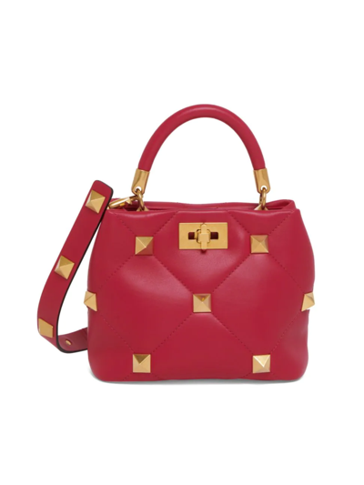 Shop Valentino Women's Small Roman Stud Leather Top Handle Bag In Blossom