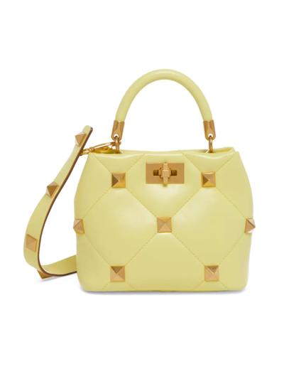 Shop Valentino Women's Small Roman Stud Leather Top Handle Bag In Lime Sorbet