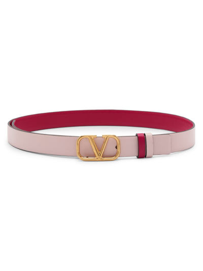 Shop Valentino Women's Reversible V-logo Leather Belt In Blossom Rose