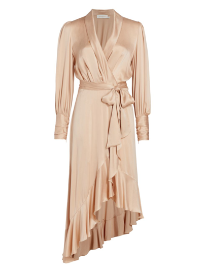 Shop Zimmermann Silk Wrap Midi-dress In Creme