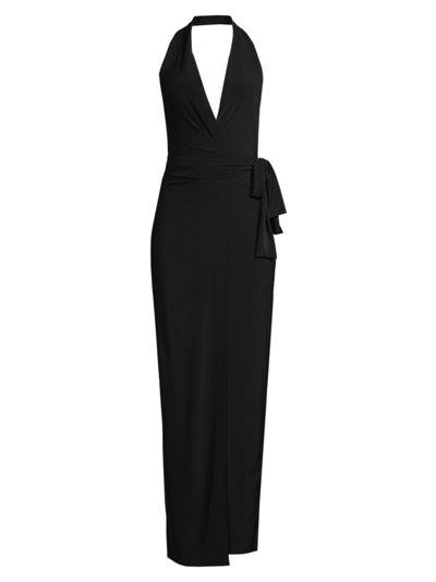 Shop Norma Kamali Women's Halter Wrap Straight Gown In Black