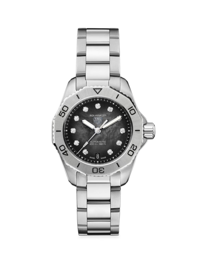Shop Tag Heuer Women's Ladies Aquaracer Stainless Steel, Black Mother-of-pearl & Diamond Bracelet Watch