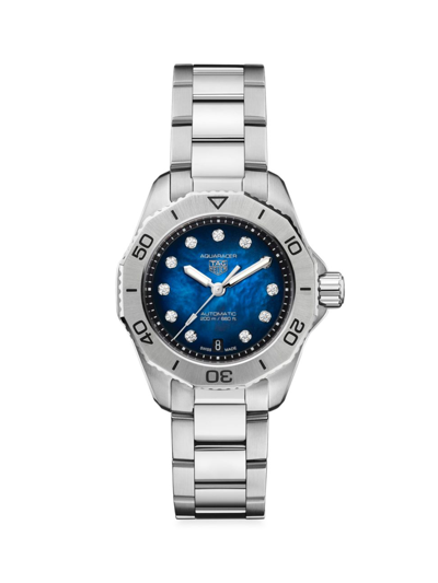 Shop Tag Heuer Women's Aquaracer Stainless Steel, Blue Mother-of-pearl & Diamond Watch