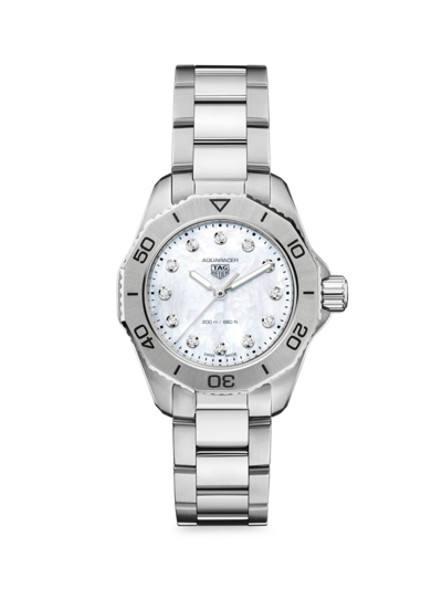 Shop Tag Heuer Women's Aquaracer Stainless Steel, White Mother-of-pearl & Diamond Watch