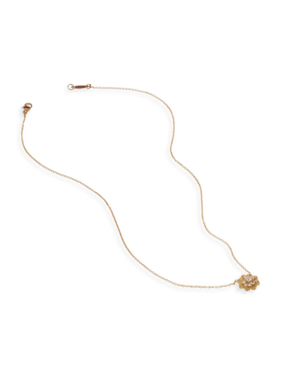 Shop Oscar Massin Women's Lace Flower 18k Yellow Gold & Latitude Lab-grown Diamond Small Pendant Necklace