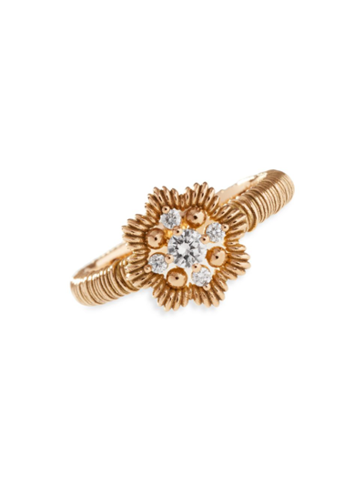 Shop Oscar Massin Women's Lace Flower 18k Yellow Gold & Latitude Lab-grown Diamond Small Ring