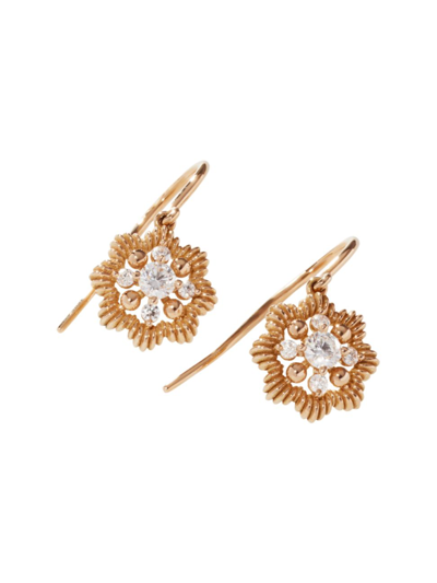 Shop Oscar Massin Women's Lace Flower 18k Yellow Gold & Latitude Lab-grown Diamond Drop Earrings