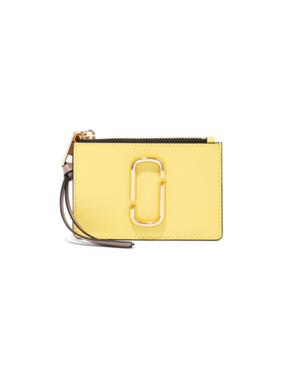 Shop Marc Jacobs Small The Snapshot Zip Leather Card Case In Yellow Cream Multi