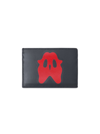 Shop Burberry Men's Kier Leather Cardholder In Black Red