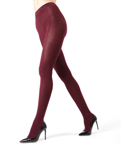 Memoi Women's Cozy Brooklyn Flat Knit Sweater Tights In Burgundy Heather