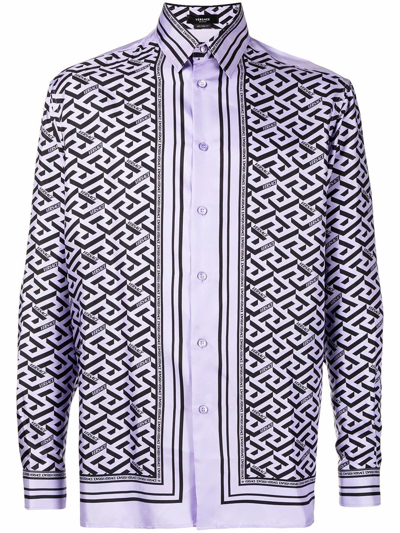 Shop Versace Men's Purple Silk Shirt