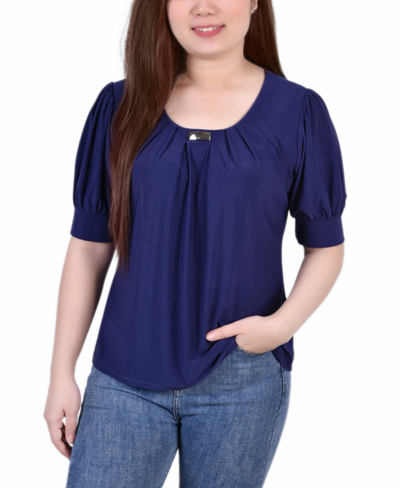 Ny Collection Plus Size Short Sleeve Balloon Sleeve Top With Hardware In Patriot Blue