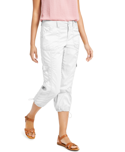 Shop Style & Co Petite Mid Rise Bungee-hem Capri Pants, Created For Macy's In Bright White