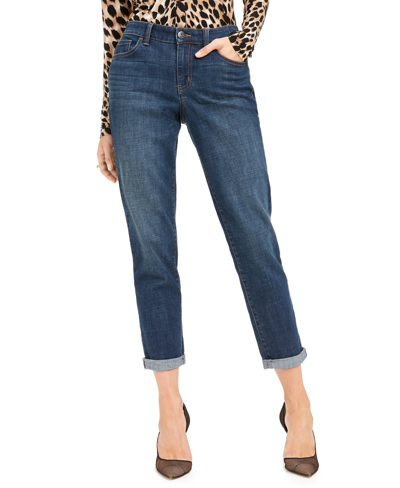 Shop Inc International Concepts Petite Straight-leg Cuffed Boyfriend Jeans, Created For Macy's In Md Indigo