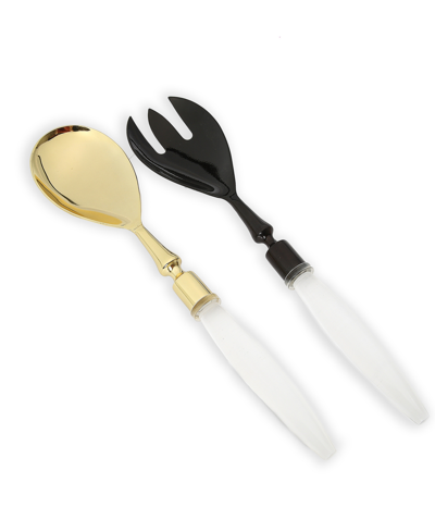 Shop Classic Touch 12" Spoon And Fork With Acrylic Handles Salad Severs, Set Of 2 In Gold-tone/black