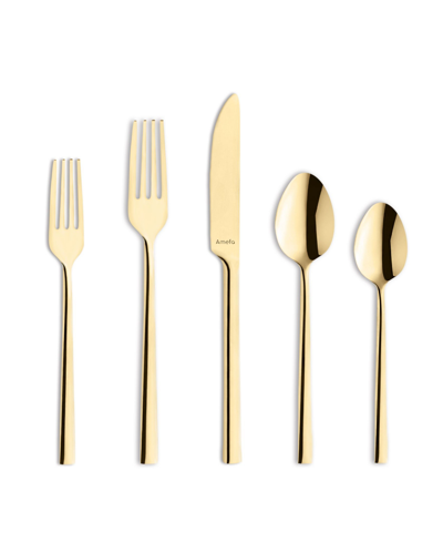 Shop Amefa Dallas Flatware Set, 20 Piece In Gold-tone Colored Stainless Steel