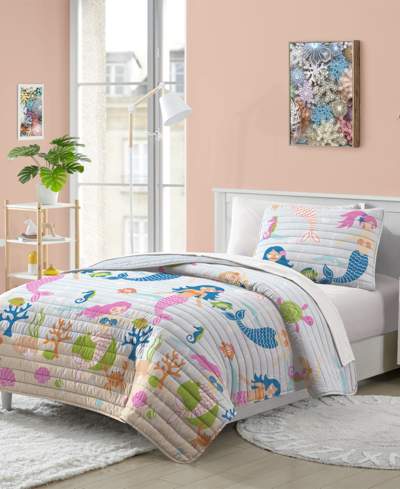 Shop Dream Factory Mermaid Dreams Twin Quilt Set, Set Of 2 Bedding In Light Blue