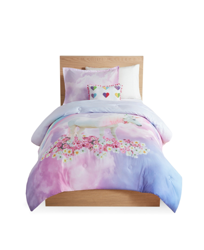 Shop Mi Zone Closeout!  Kids Annabelle Unicorn Digital Printed Comforter Set, Twin, 3 Piece Bedding In Purple