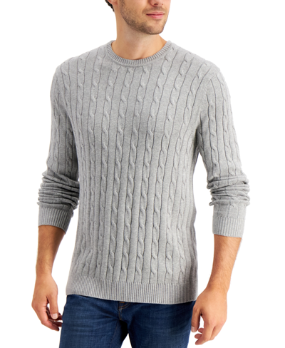 Shop Club Room Men's Cable-knit Cotton Sweater, Created For Macy's In Soft Grey Heather