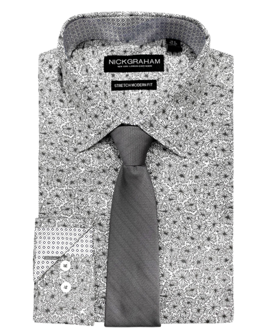 Shop Nick Graham Men's Modern Fit Dress Shirt & Tie Set In Silver-tone