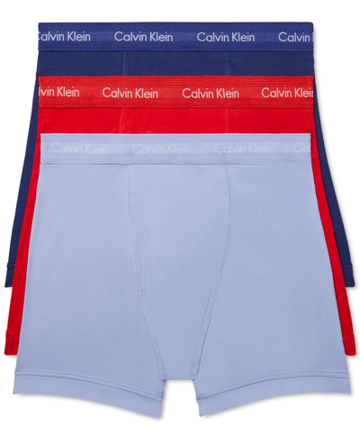 Shop Calvin Klein Men's 3-pack Cotton Stretch Boxer Briefs In Tomato/soft Grape/prepster Blue