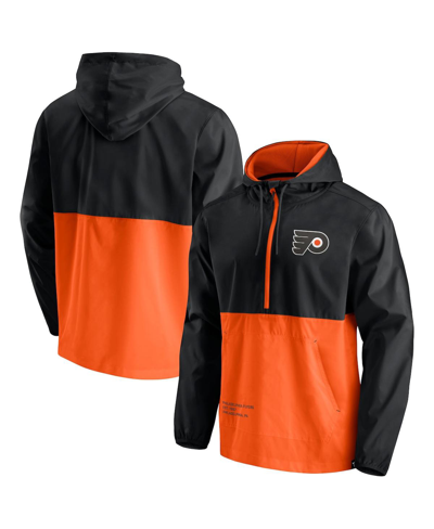 Shop Fanatics Men's  Branded Black, Orange Philadelphia Flyers Thrill Seeker Anorak Half-zip Jacket In Black/orange