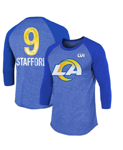 Majestic Threads Matthew Stafford Royal Los Angeles Rams Super Bowl Lvi Name & Number Raglan 3/4 Sle In Royal