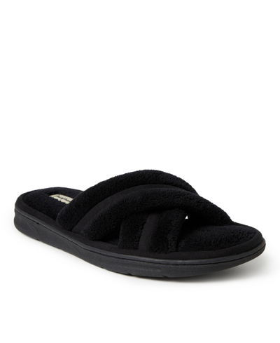 Shop Dearfoams Men's Caden Terry Crossband Slide Slippers Men's Shoes In Black