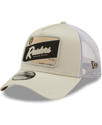 Shop New Era Men's  Khaki, White Las Vegas Raiders Happy Camper A-frame Trucker 9forty Snapback Hat In Khaki/white