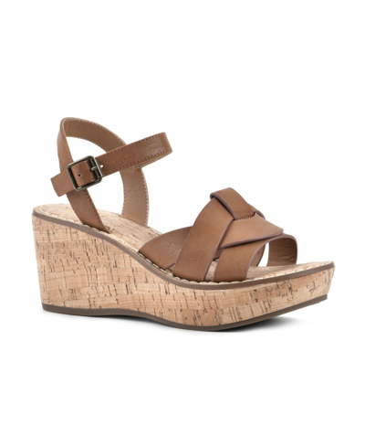 Shop White Mountain Women's Simple Wedge Sandals Women's Shoes In Tan Burn Smooth