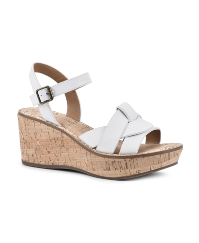 Shop White Mountain Women's Simple Wedge Sandals Women's Shoes In White Burn Smooth