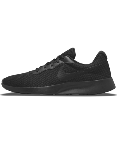 Shop Nike Men's Tanjun Casual Sneakers From Finish Line In Black/black