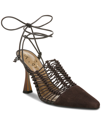 Shop Sam Edelman Women's Trinity Ankle-tie Pumps Women's Shoes In Caviar Brown