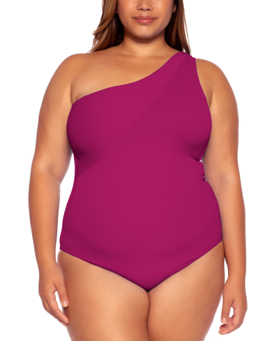 Shop Becca Etc Plus Size Asymmetrical-neck Swimsuit Women's Swimsuit In Pomegranate