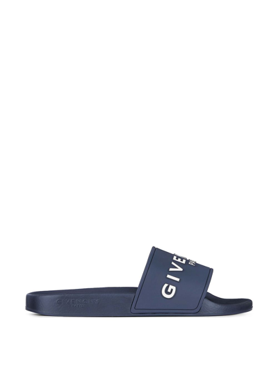 Shop Givenchy Slide Flat Sandals In Blue