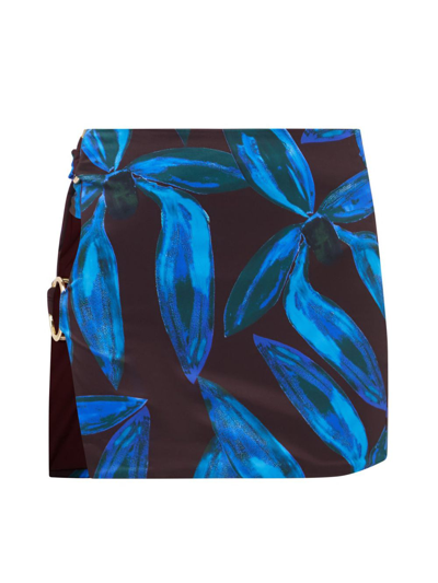Shop Louisa Ballou Aymmetric Mini Skirt With Rings In Blue