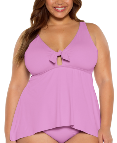 Shop Becca Etc Plus Size Tankini Top Women's Swimsuit In Orchid Purple