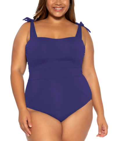 Shop Becca Etc Plus Size Tie-shoulder Swimsuit Women's Swimsuit In Starry Night Blue