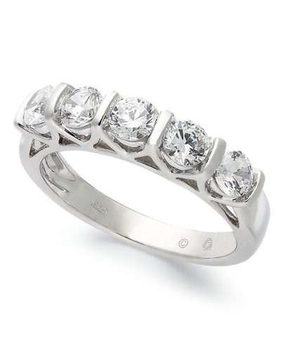 Shop Macy's Certified Five-stone Diamond Band Ring In 14k White Gold (1 Ct. T.w.)